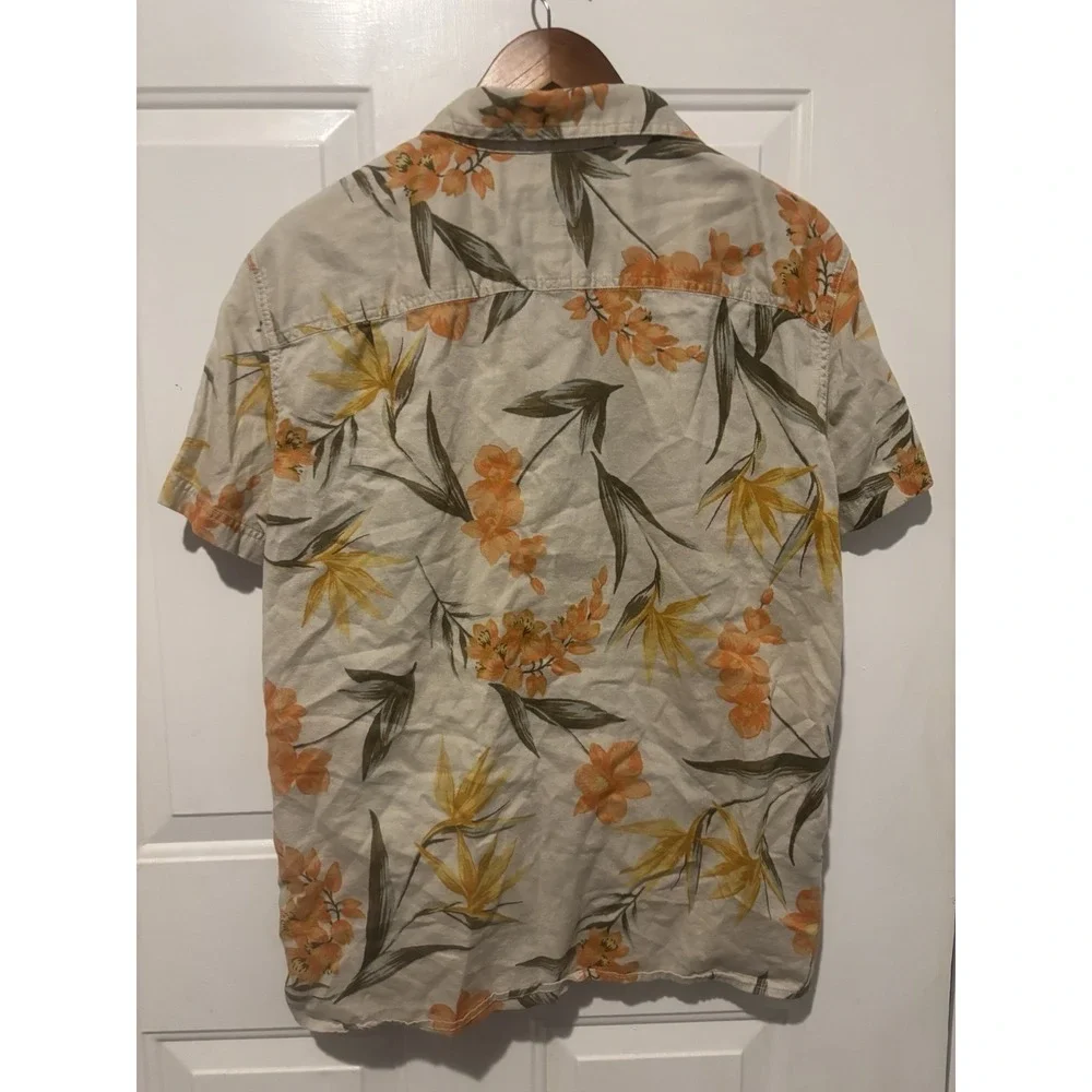 American Eagle Shirt Hawaiian‎ Men's Tropical Button Up Med Yellow Orange